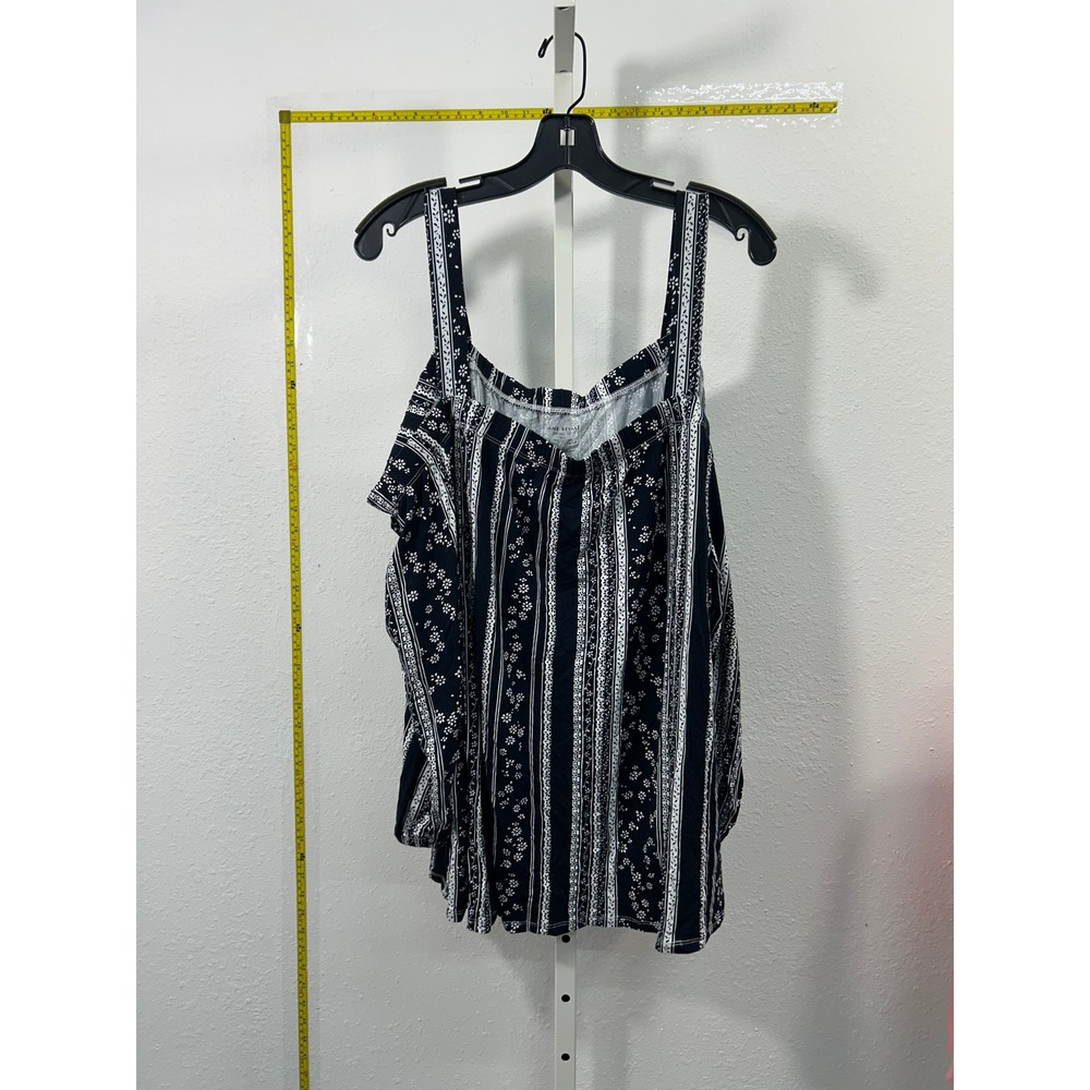Lane Bryant Swing Tee Navy Blue Floral Stripe Cold Shoulder Top Plus Size 18/20‎